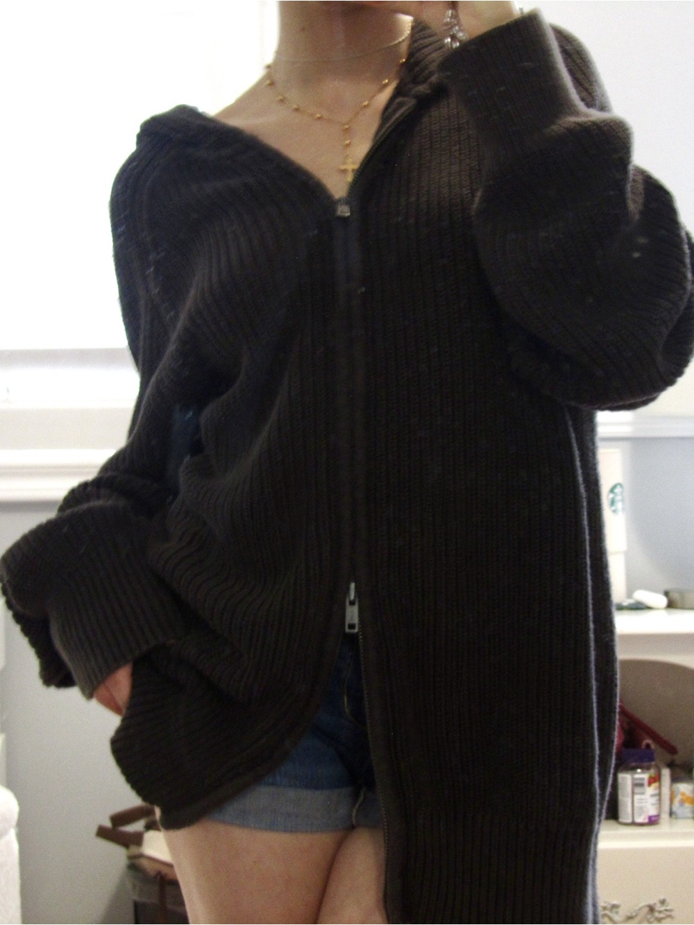 GAP dark brown zip-up hooded sweater